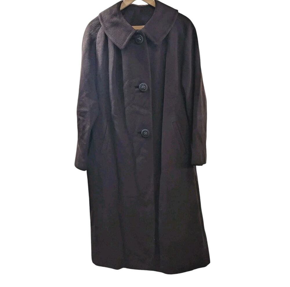 Women's Vintage 100% Cashmere Coat Full Length Brown 1950s 1960s 3 Button J